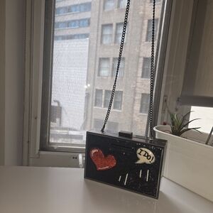 Love Moschino Sparkling Black and Red Heart Clutch